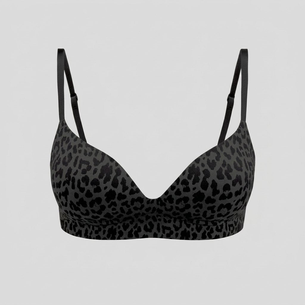 Zest black leopard wireless push up bra front flat lay