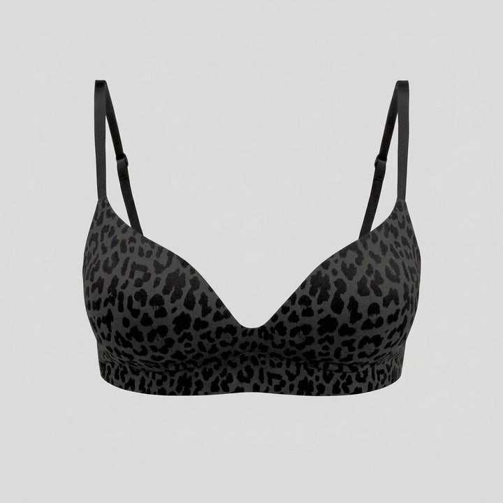 Zest black leopard wireless push up bra front flat lay