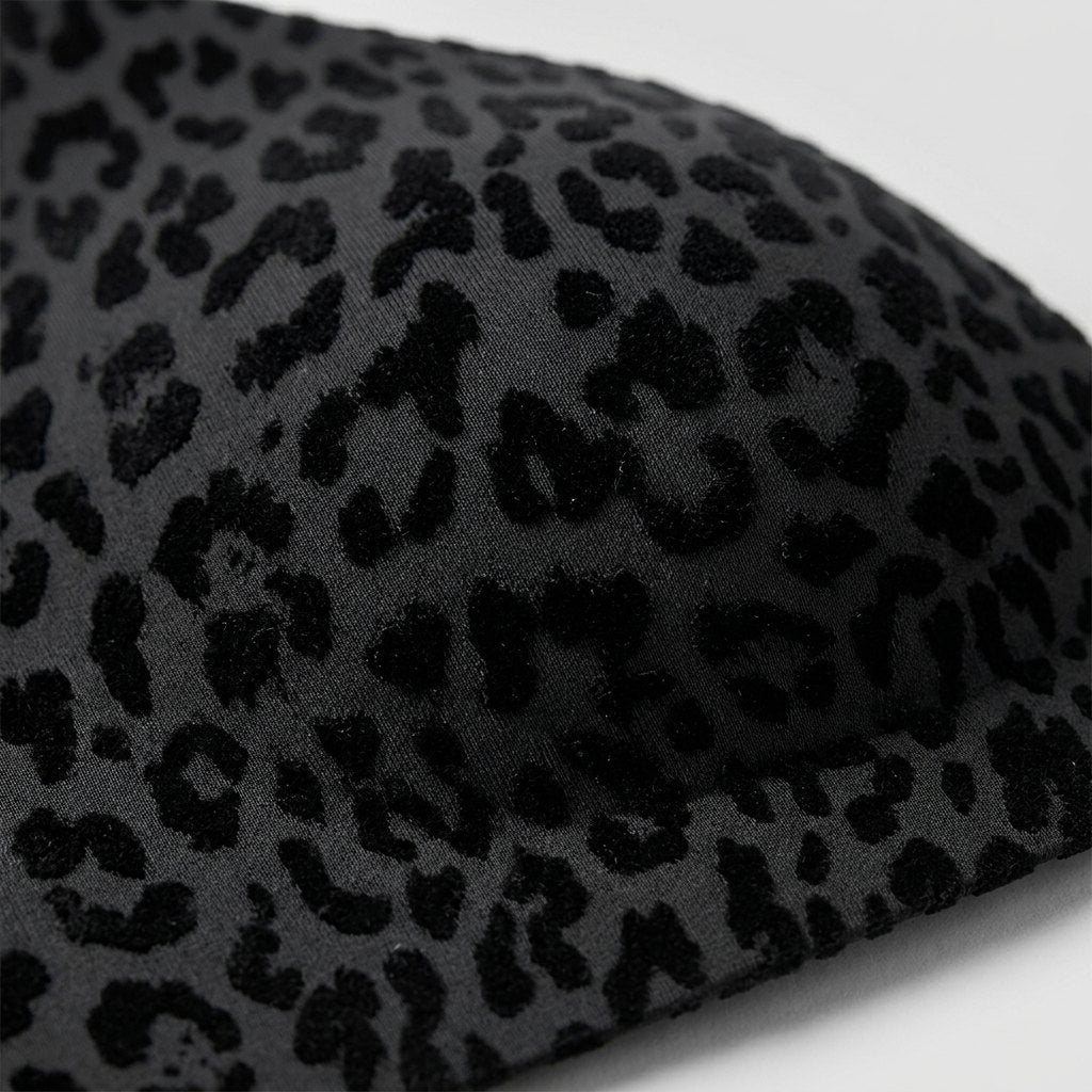Black leopard print bra fabric close up