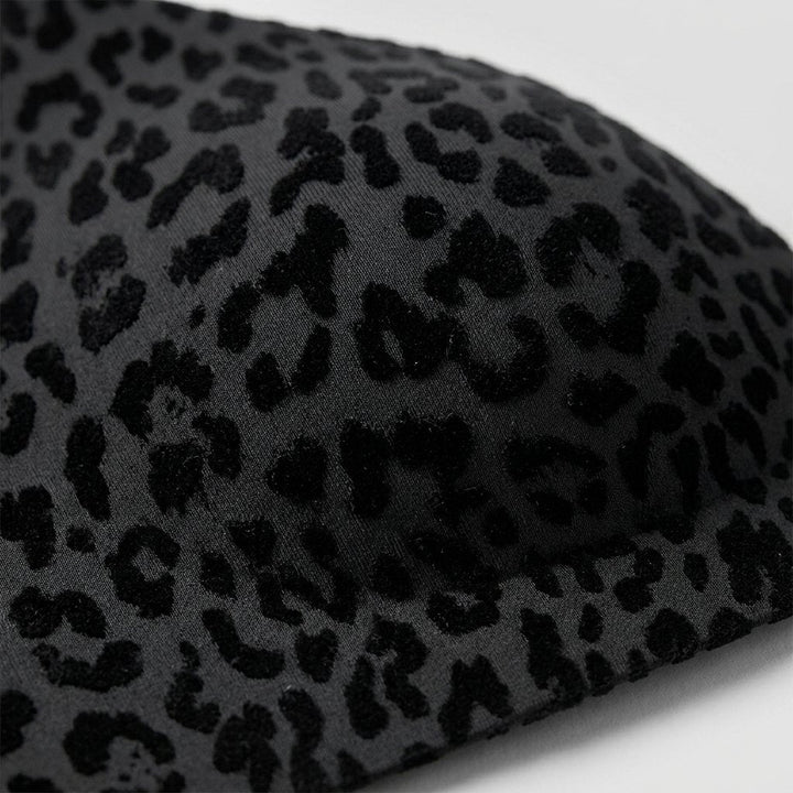 Black leopard print bra fabric close up