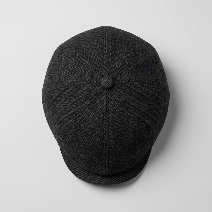 Flat cap seen from above, panelled crown