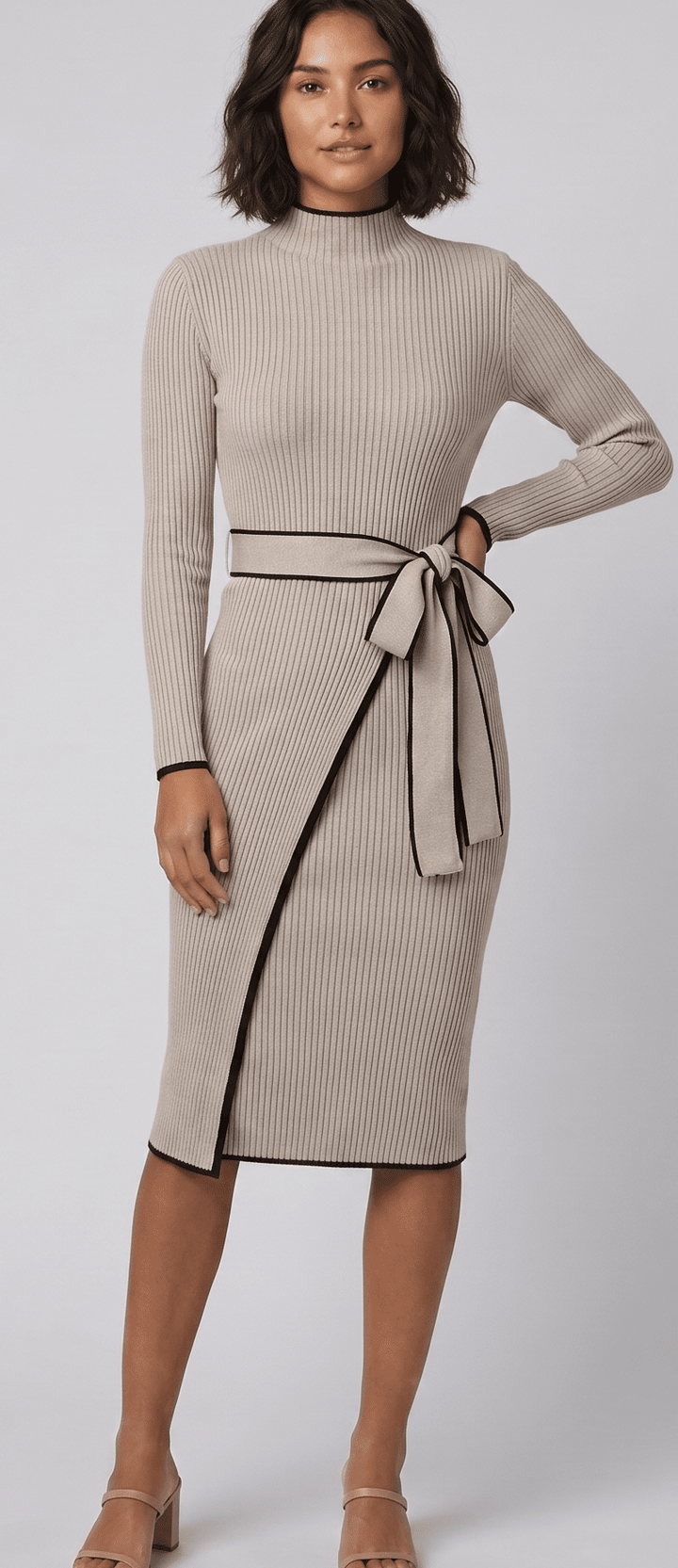 Knit Midi Dress - Women's Belted Pull-On Dress