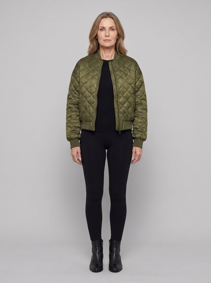 Women's quilted bomber jacket in olive