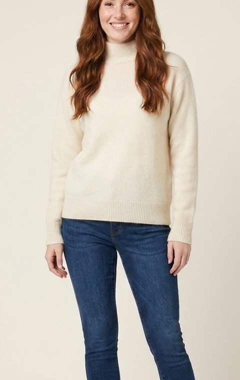 Cashmere-Blend Sweater - Women's High-Neck Ribbed Knit
