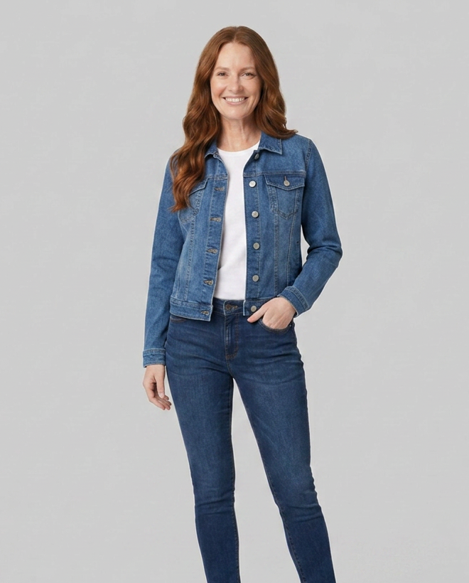 Women's blue denim jacket, full