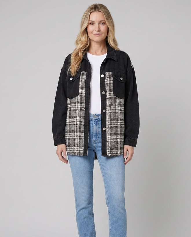 Women's plaid denim jacket, full
