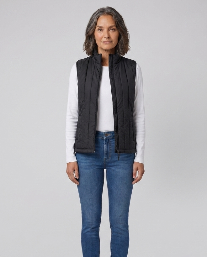 Women's heated quilted vest, full length