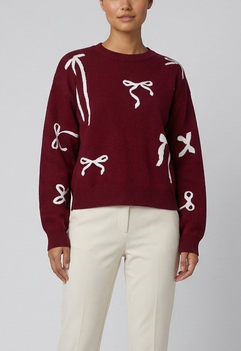 Jacquard Pullover Sweater - Women's Round-Neck Sweater