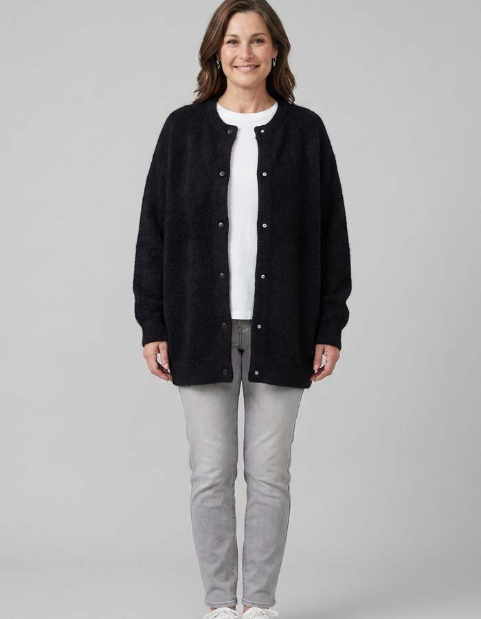 Women's black knit jacket, full length