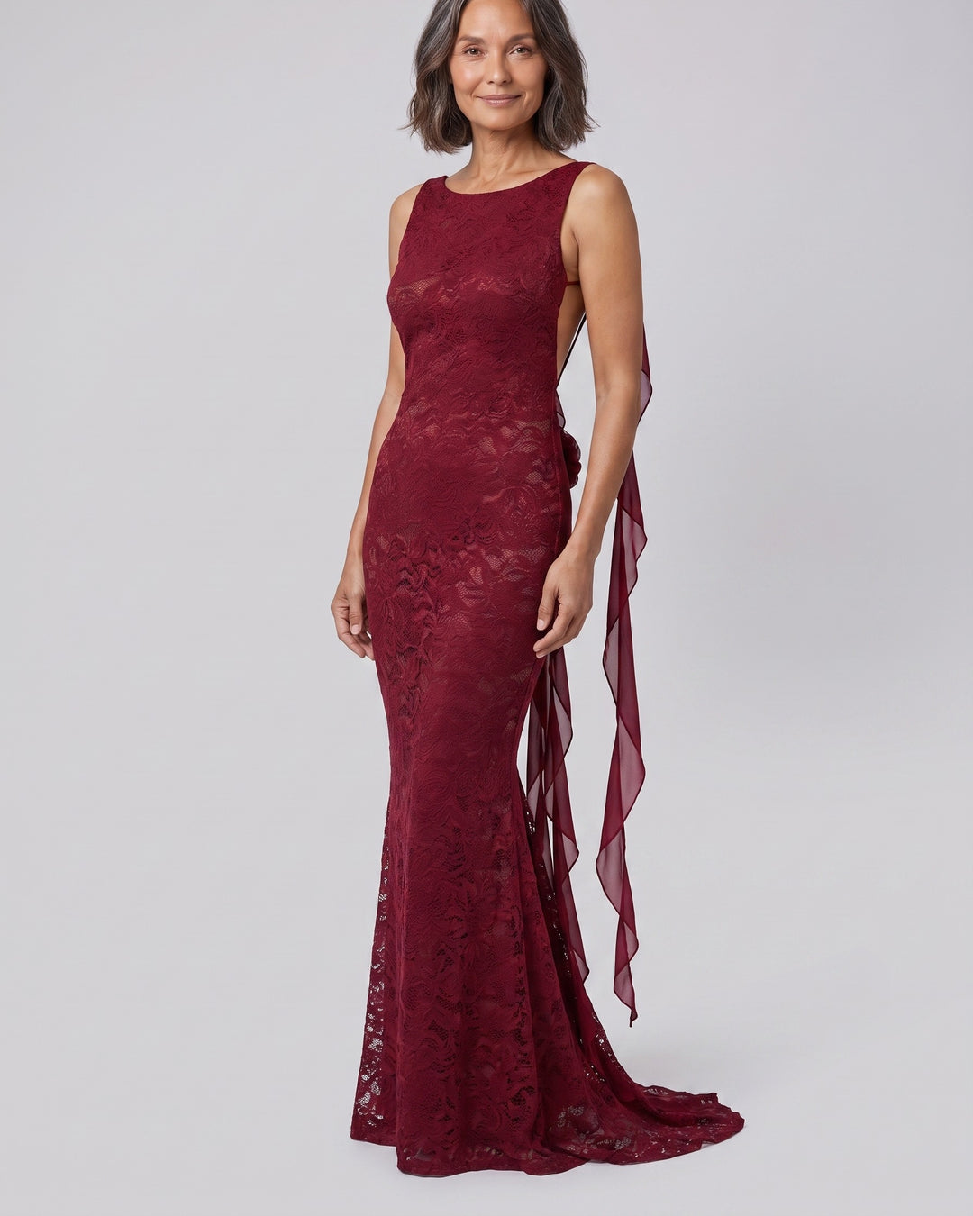 Lace Mermaid Gown burgundy - full length