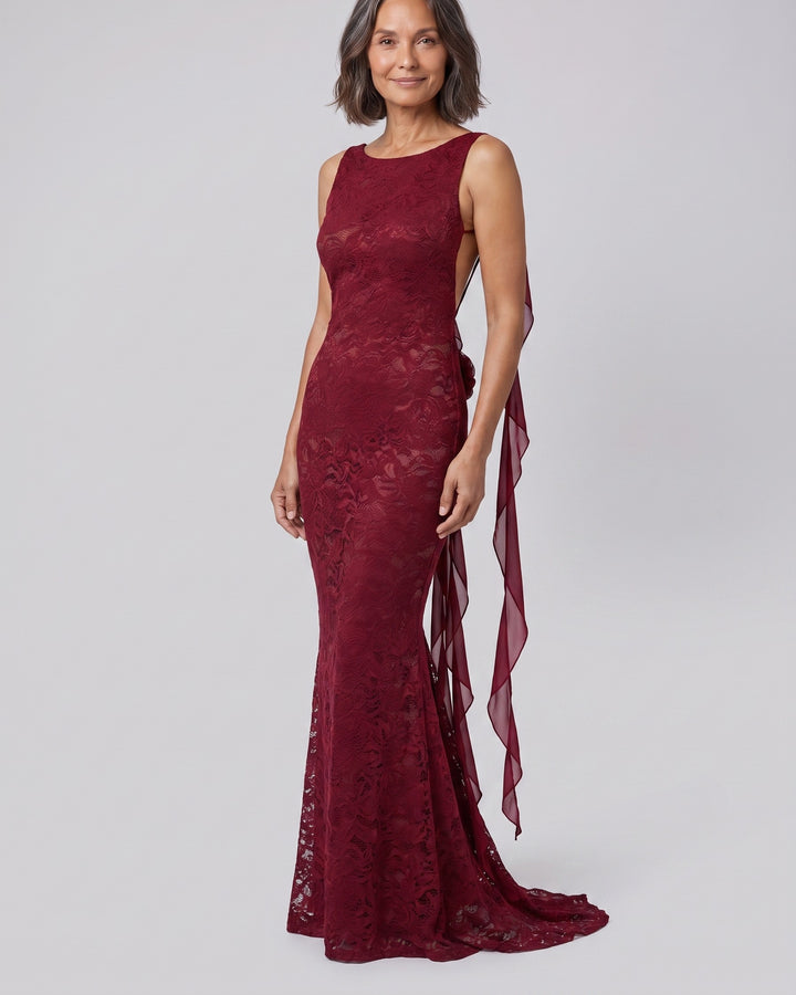 Lace Mermaid Gown burgundy - full length