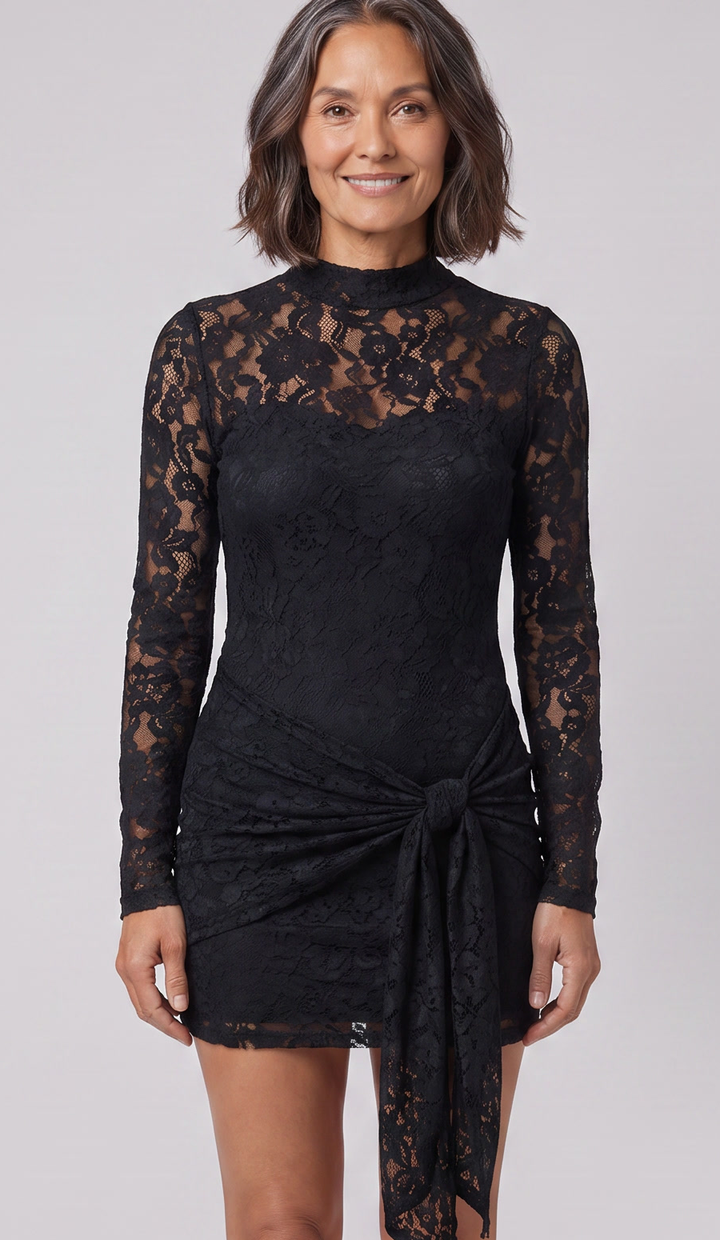 Lace Sheath Mini Dress - Women's Slim Stretch Dress