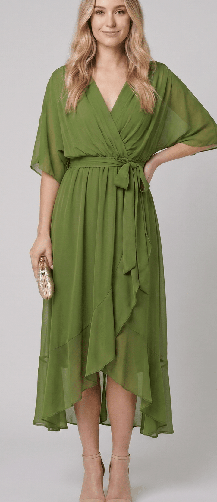Long Elegant Dress - Women's Feminine Neckline Maxi