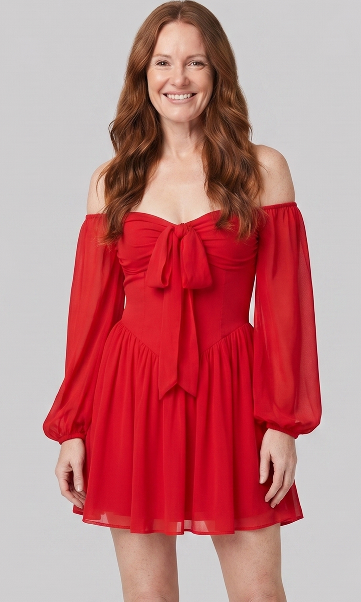 Off-Shoulder Pleated Mini Dress - Women's Party Dress