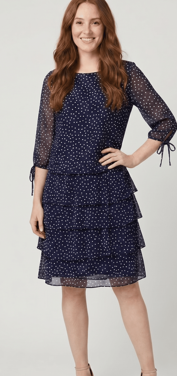 Polka Dot Dress - Women's Layered-Skirt Midi Dress