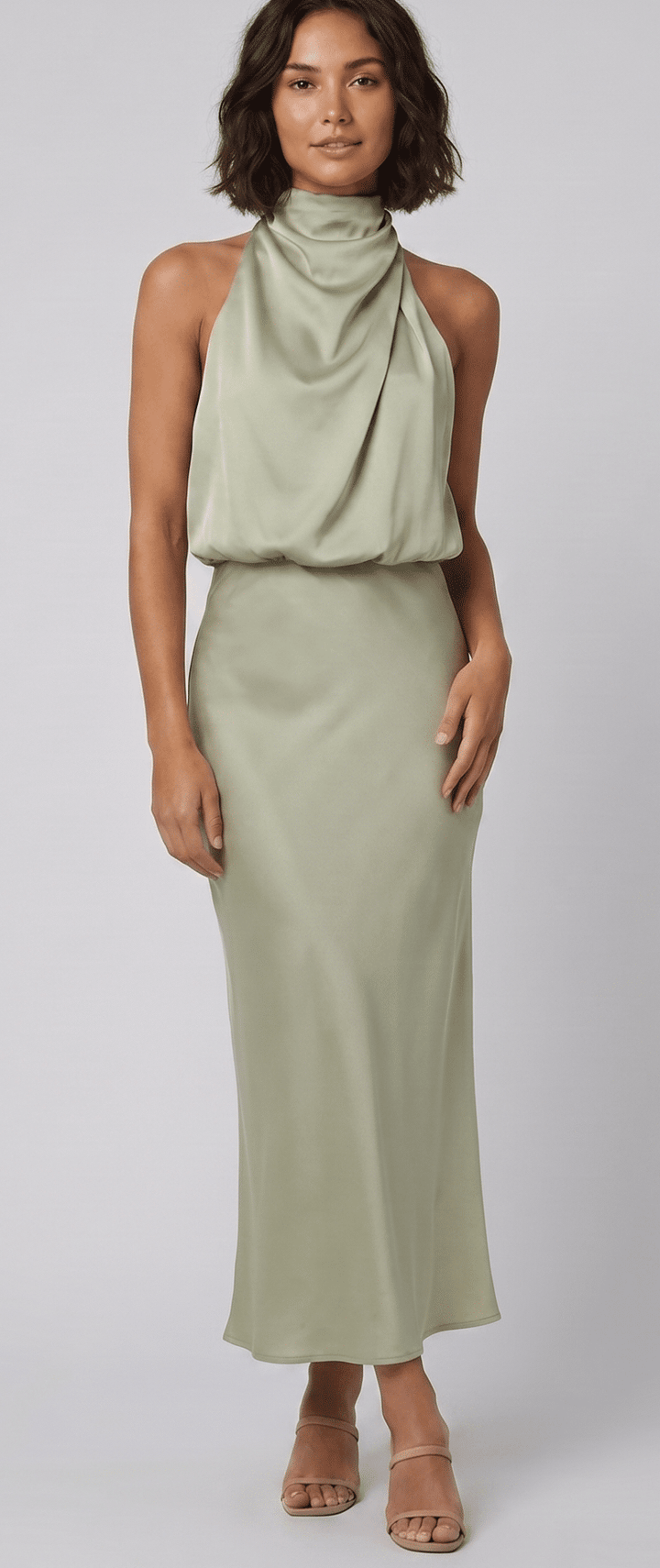 Satin Halter Gown - Women's Floor-Length Gown