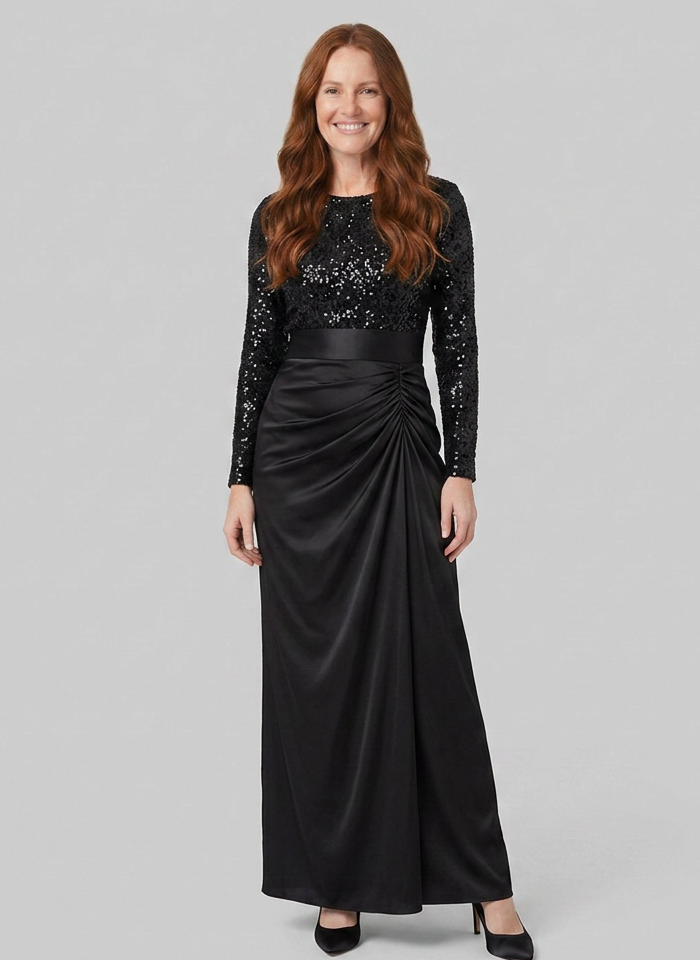 Women's black sequin maxi dress, full