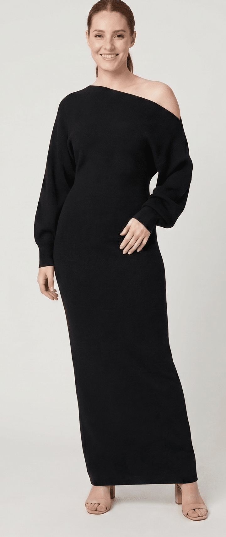 Strapless Knit Maxi Dress - Women's Asymmetric Dress