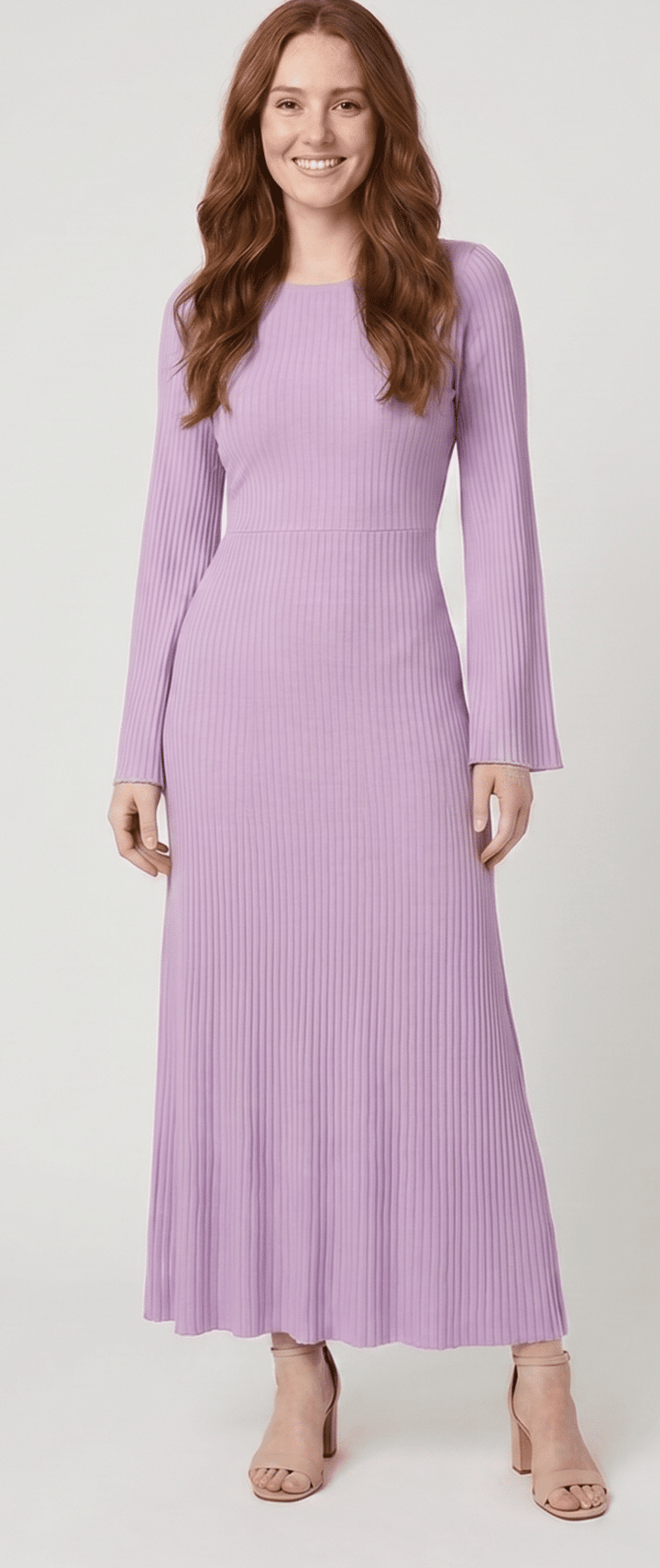 Striped Knit Maxi Dress - Women's Bell-Sleeve Dress
