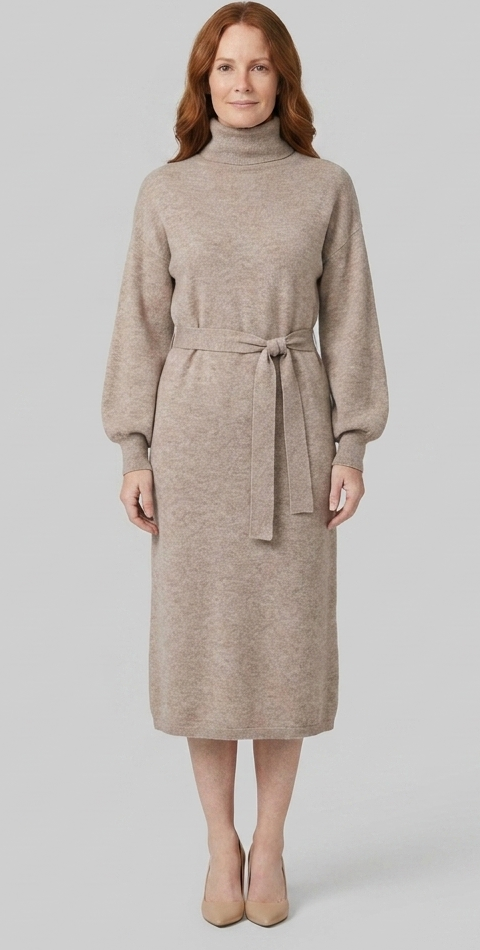 Wool-Blend Turtleneck Knit Dress - Women's Midi Dress