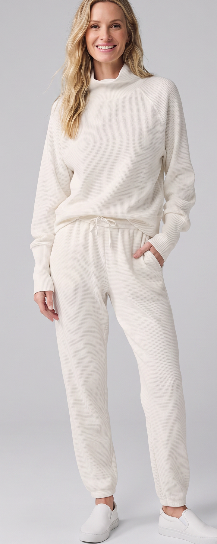 Waffle-Knit Loungewear Set - Women's Two-Piece Set
