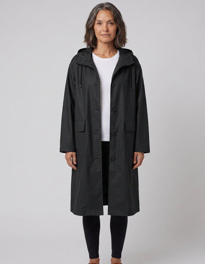 Women's waterproof hooded jacket, full length